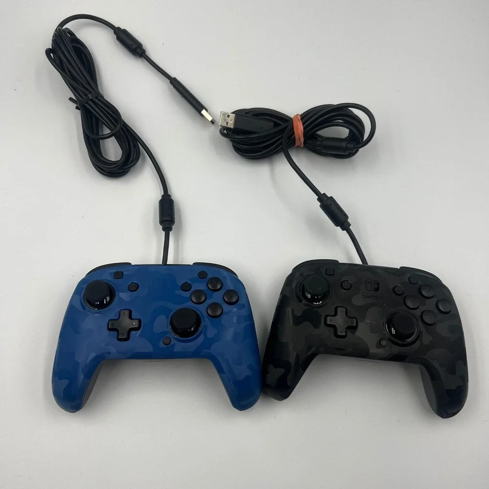 2 PDP Faceoff Wired Pro‎ Controller Nintendo Switch Blue & Black Camo Bundle